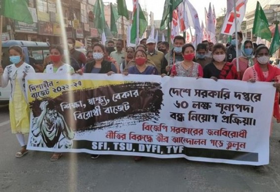 4 Leftist organizations held a massive protest rally in Agartala demanding to fill-up vacant posts
